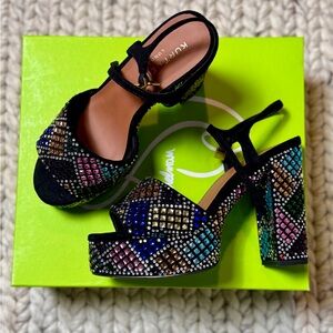 KURT GEIGER-KENSINGTON HEEL Black Multicolor Crystal Platform Sandals